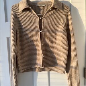 A&F Collared Ribbed Wool Cardigan w/ Pearl Buttons (Tan | S)
